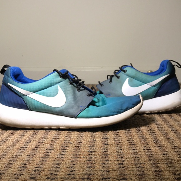 blue and green nike roshe